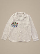 Handmade cotton shirt with embroidered floral and bird pattern β crafted by Jarana