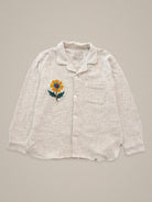 Handmade cotton shirt with sunflower embroidery β natural motif on vintage textile by Jarana