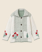 Jarana reversible quilted jacket with floral hand block print and coconut buttons