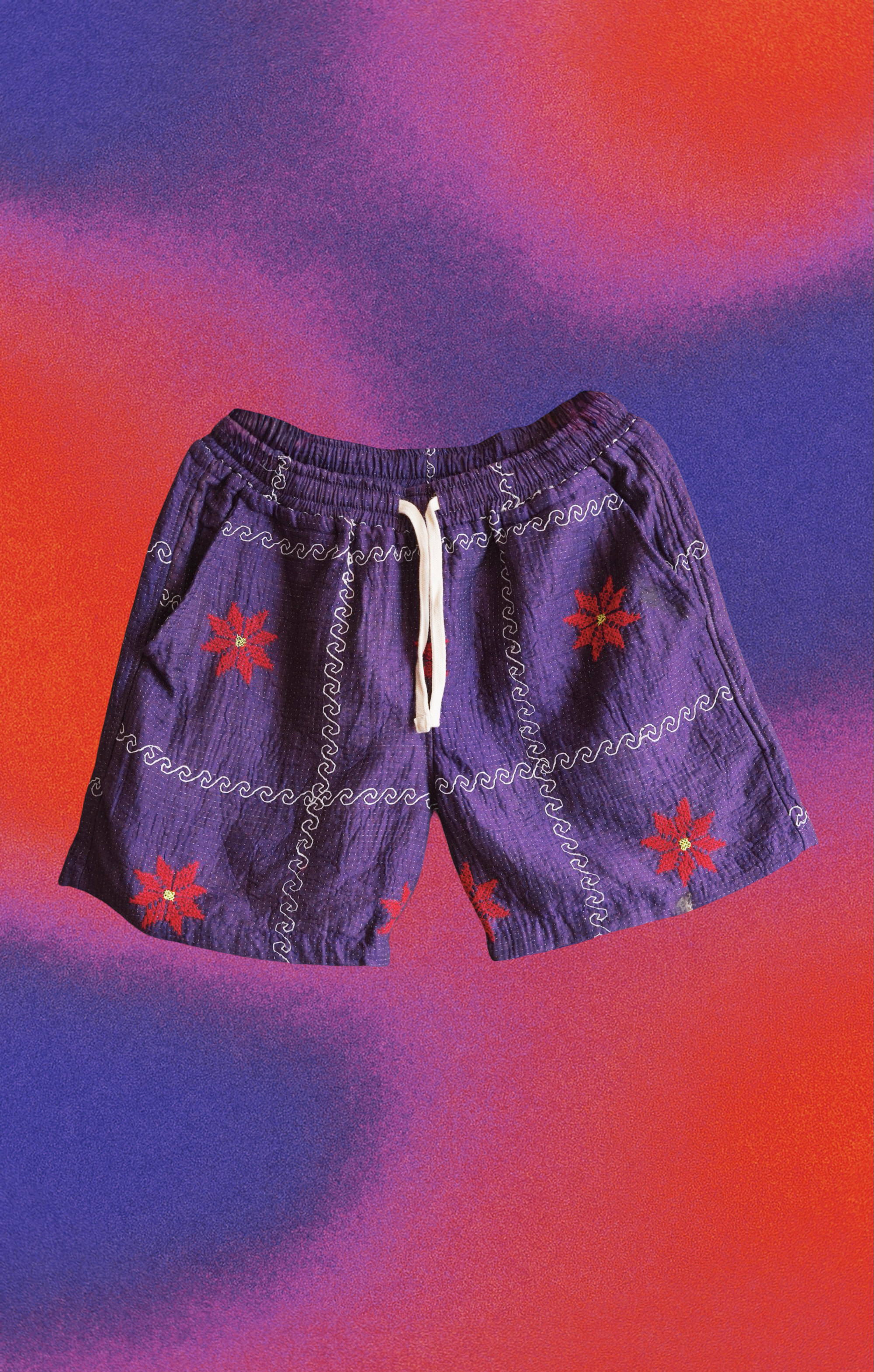 Archive cotton pants with vintage kantha stitching and faded handworked surface