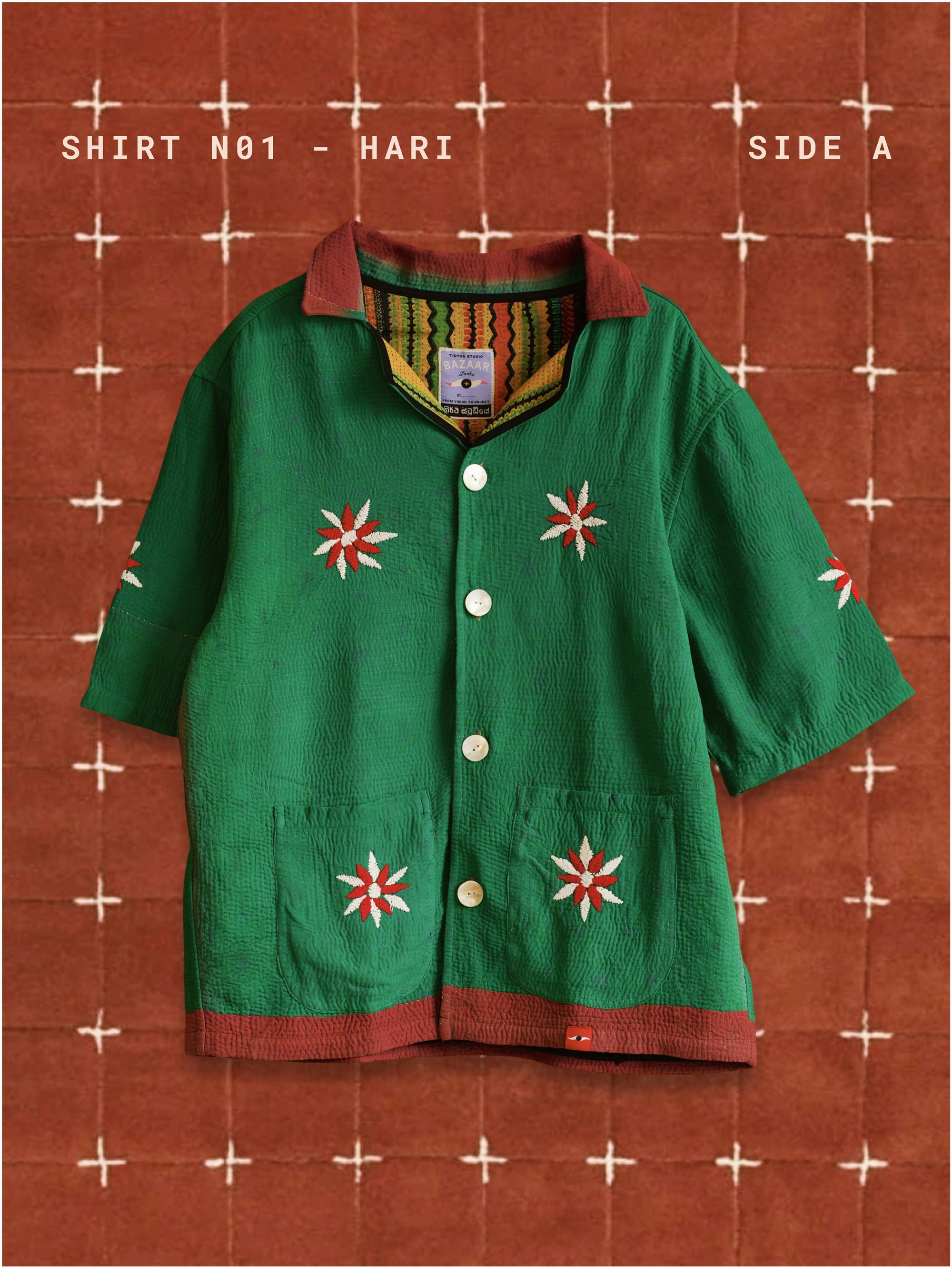 Handmade kantha cotton jacket with visible stitch lines and worn fabric surface