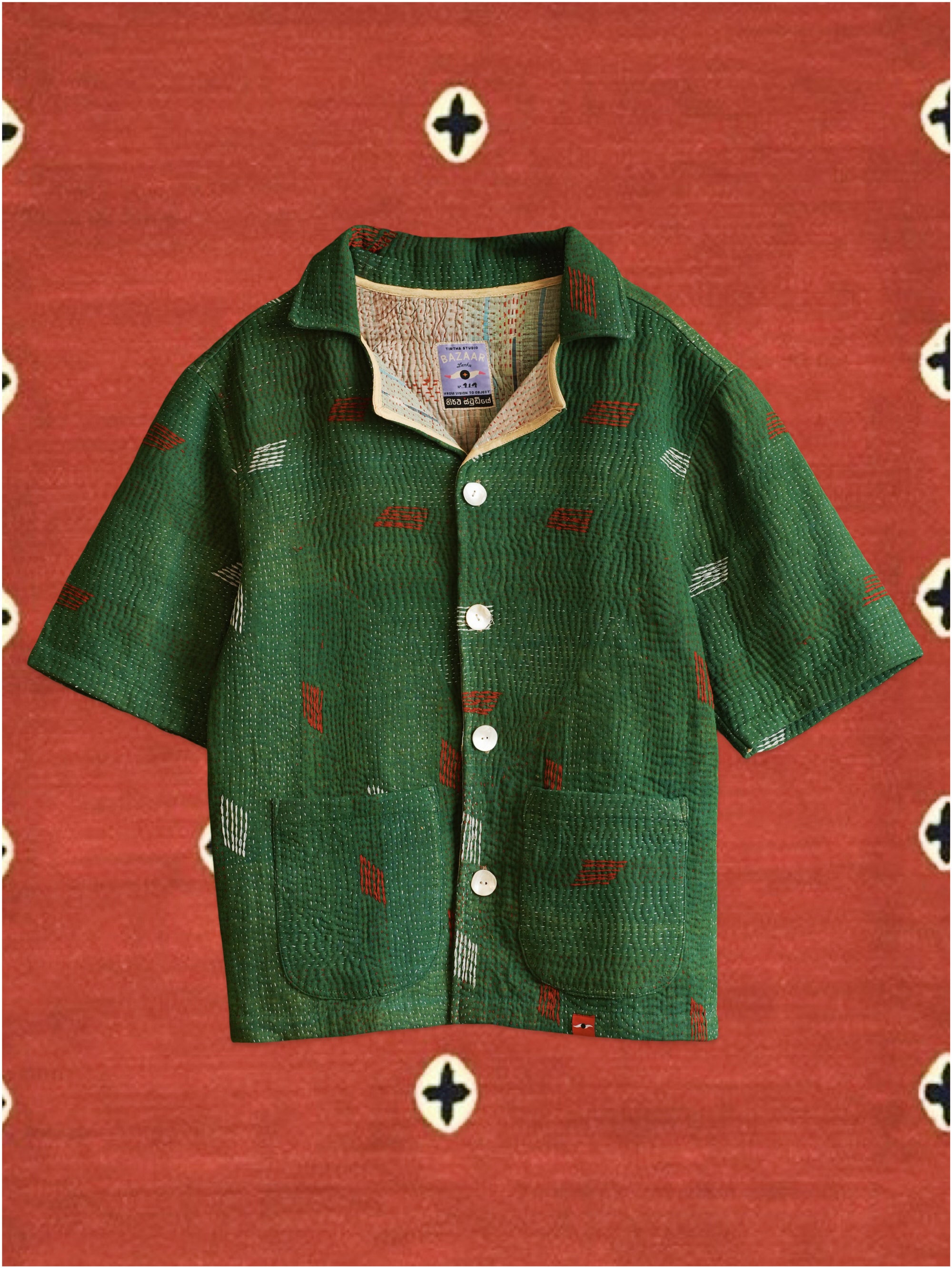 Archive kantha jacket made from repurposed Indian textile with soft quilted structure