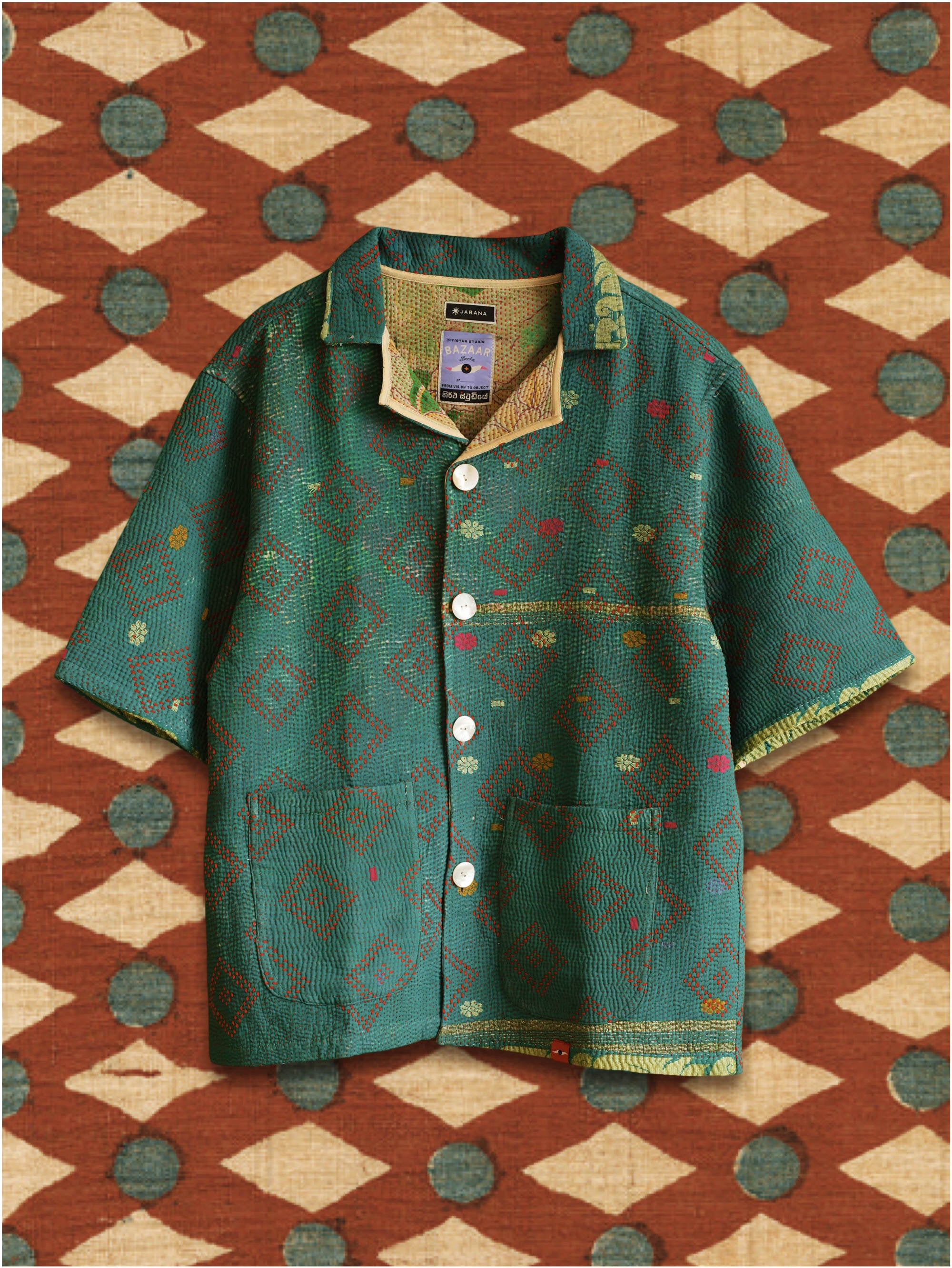 One-of-a-kind kantha outerwear piece with layered cotton and old textile memory