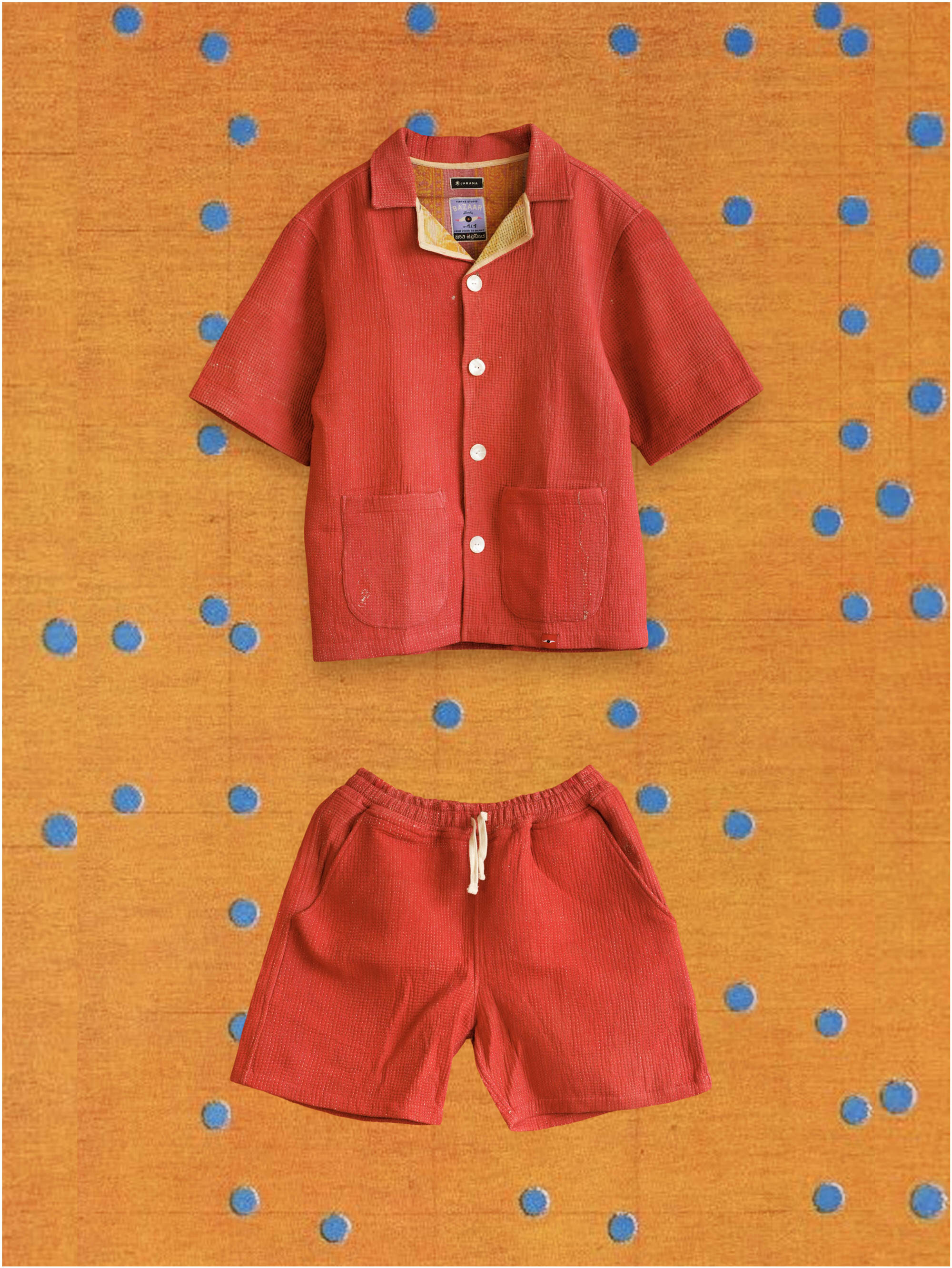 Jarana archive shirt made from old kantha textile with visible hand-stitched lines