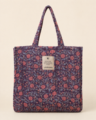 Lightweight quilted cotton tote bag with hand block print and inner pocket
