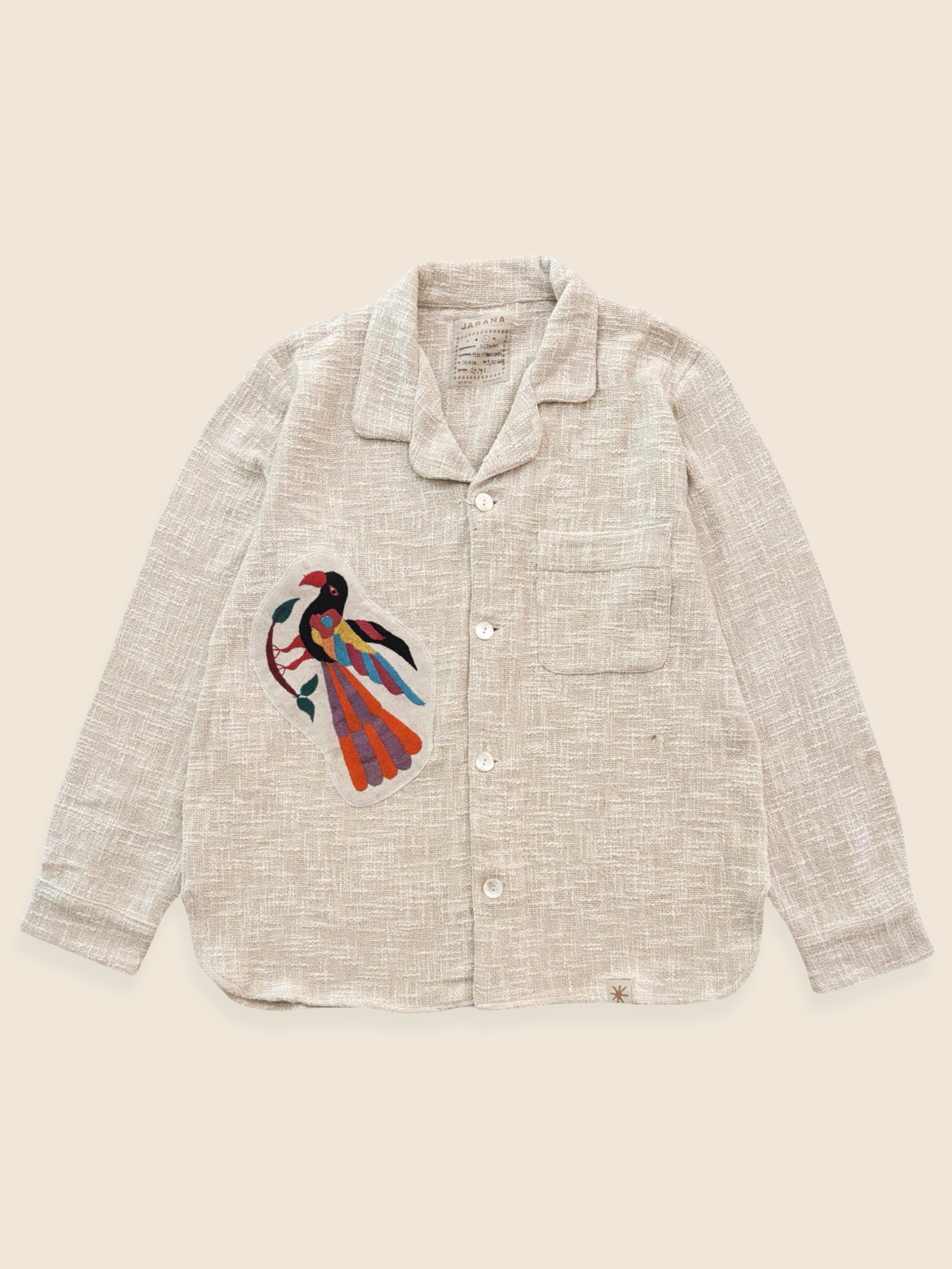 Vintage Kutch embroidery overshirt in handloom cotton, signed one-of-one piece