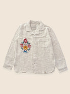 Vintage embroidered Kutch overshirt made from handloom cotton and shell buttons