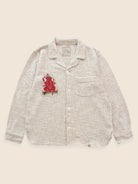 Handloom cotton overshirt with authentic 1920s Kutch Ganesh embroidered textile patch