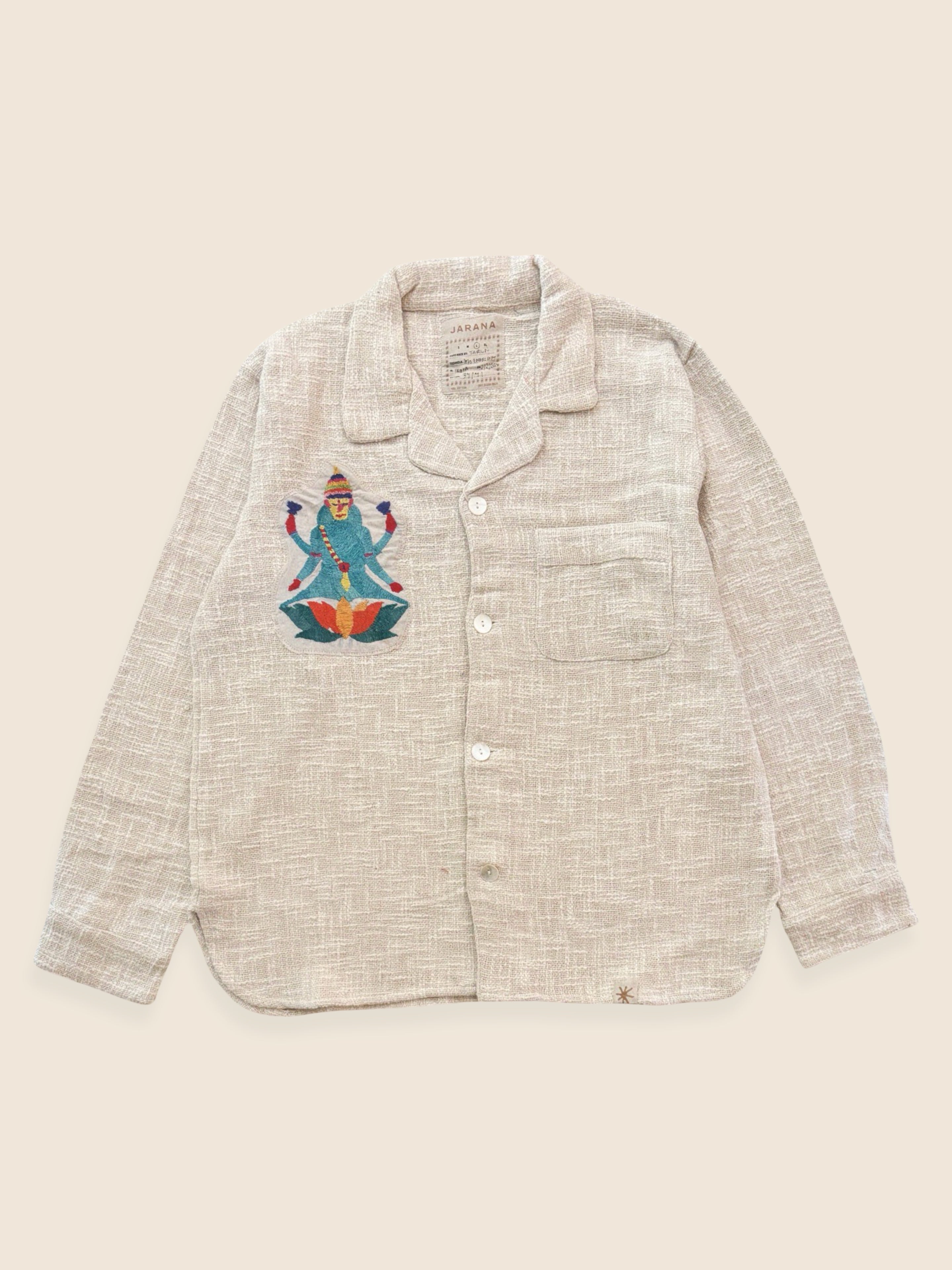 Kutch embroidered handloom cotton overshirt with original Shiva vintage patch from Gujarat